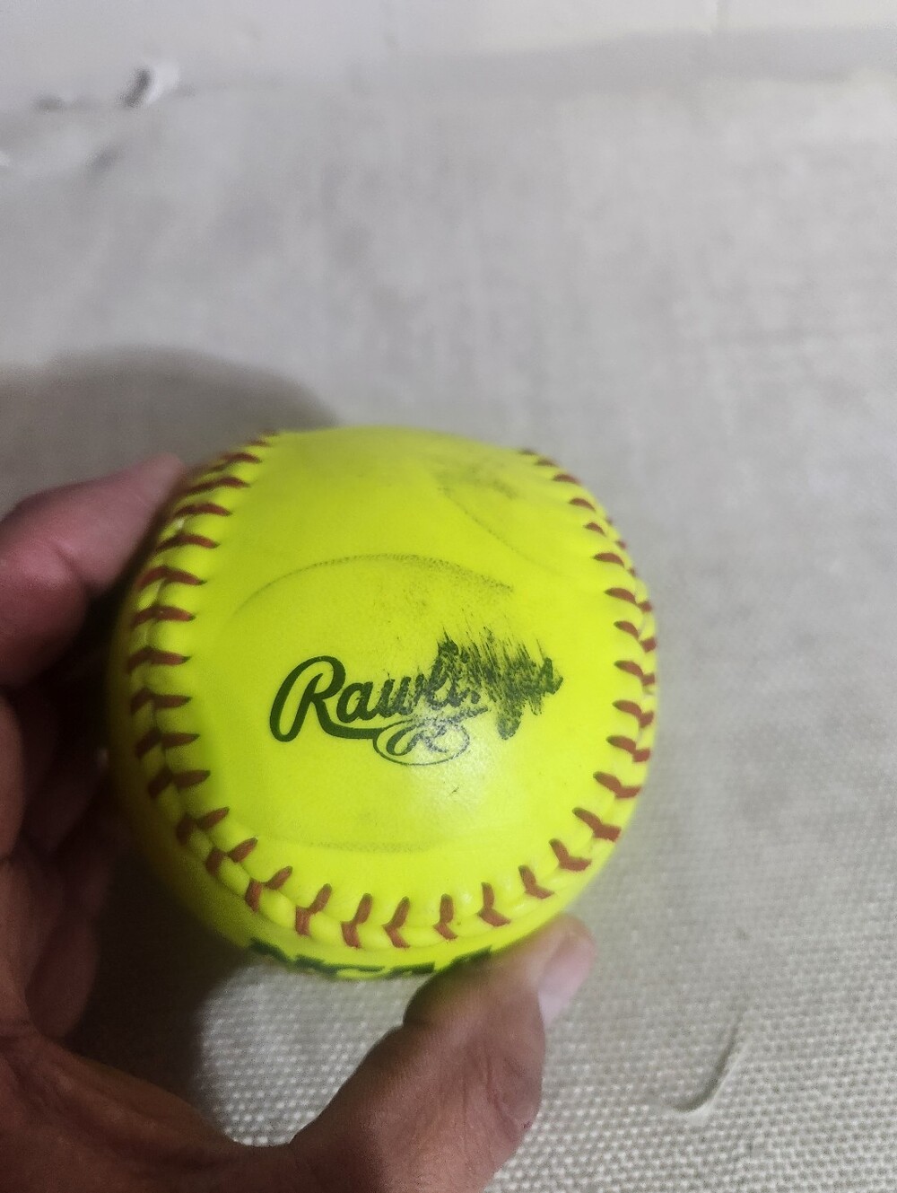 Rawlings Bright Yellow Softball with Red Stitching. Bunble Of 5 For Practice.